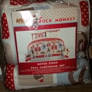 7 Piece Sock Monkey Full Comforter Set